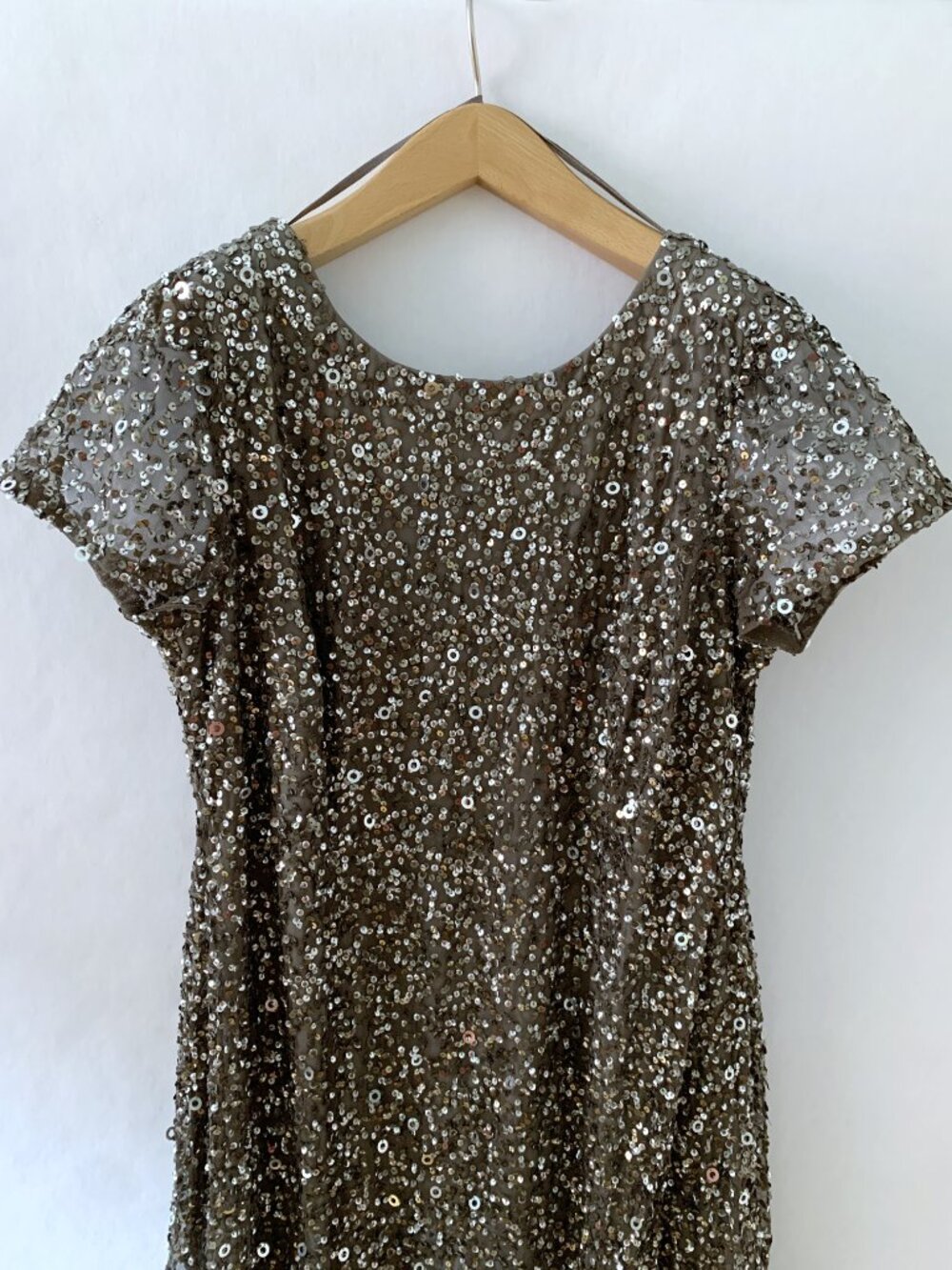 Adrianna Papell Scoop-Back All-Over Sequin Gown | Lead Gray | Size 18W - Picture 3 of 16